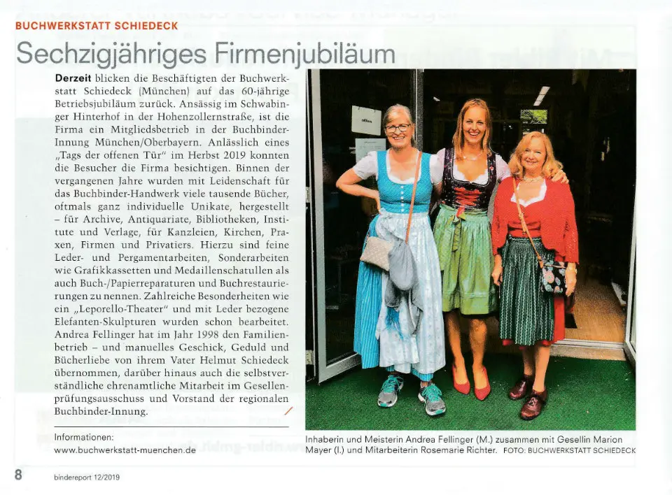 Artikel zum 60-jährigen Firmenjubiläum im Bindereport, 2019